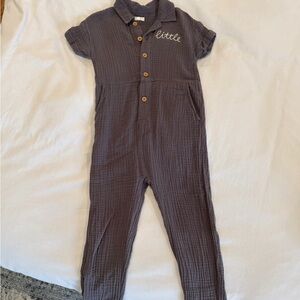 Grayson Collective “Little”Embroidered Cotton Gauze Jumpsuit - Charcoal size 3T
